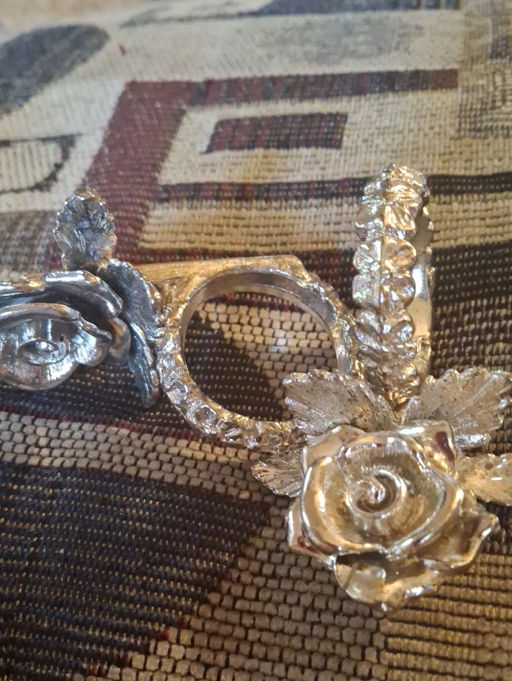 Vintage Silver Rose Napkin Ring Set Pair